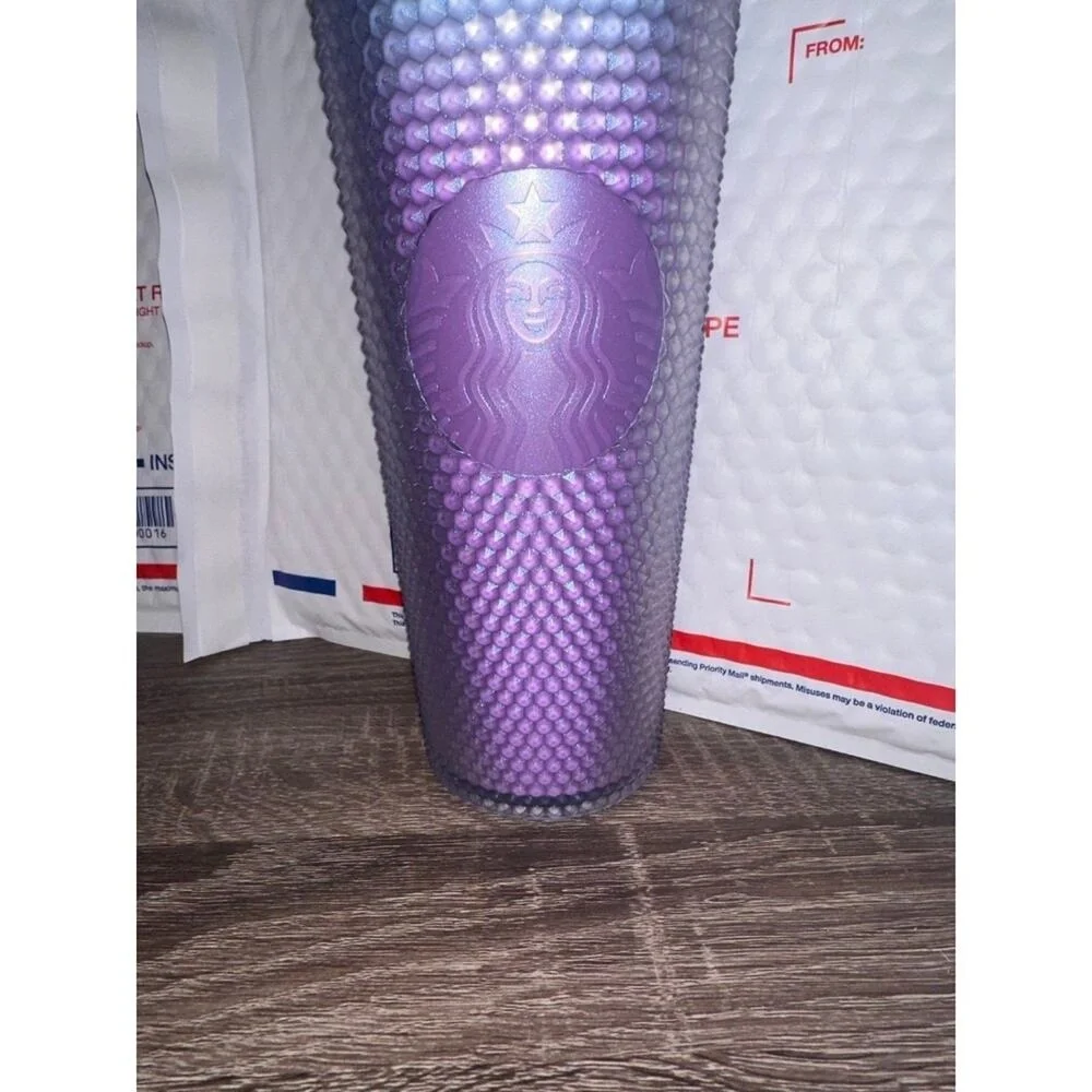 Starbucks Blue Purple Ombre Honeycomb‎ Studded Tumbler Cold Cup 24oz with Straw